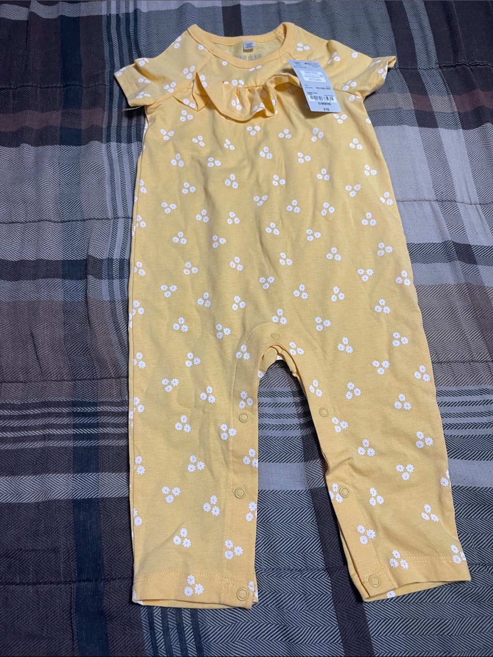 Okie Dokie Yellow Floral Ruffle-Trim Baby Romper